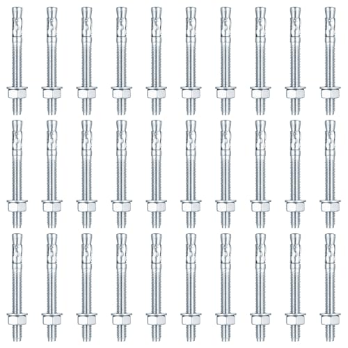 30 Stück Bolzenanker M10, Betonanker Schwerlastanker Schwerlastdübel M10 x 100mm, Verzinkt Ankerbolzen für Geländer Fenster Maschinen Balken Ankerschrauben Muttern Set