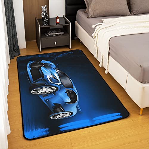 Race Car Area Rug 100x150cm Blue Speed Sports Car Living Room Rugs For Bedroom Home Decor Extreme Sports Automobile Carpet Ultra Soft Non-Slip Indoor Floor Mat - Image 4