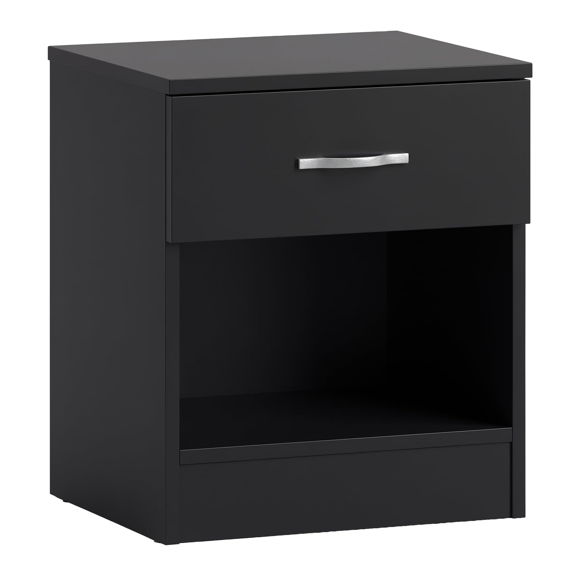 Vida Designs nero comodino, 1 cassetti con maniglie in metallo e corridori, sistema unico con guide, Riano mobili per camera da letto