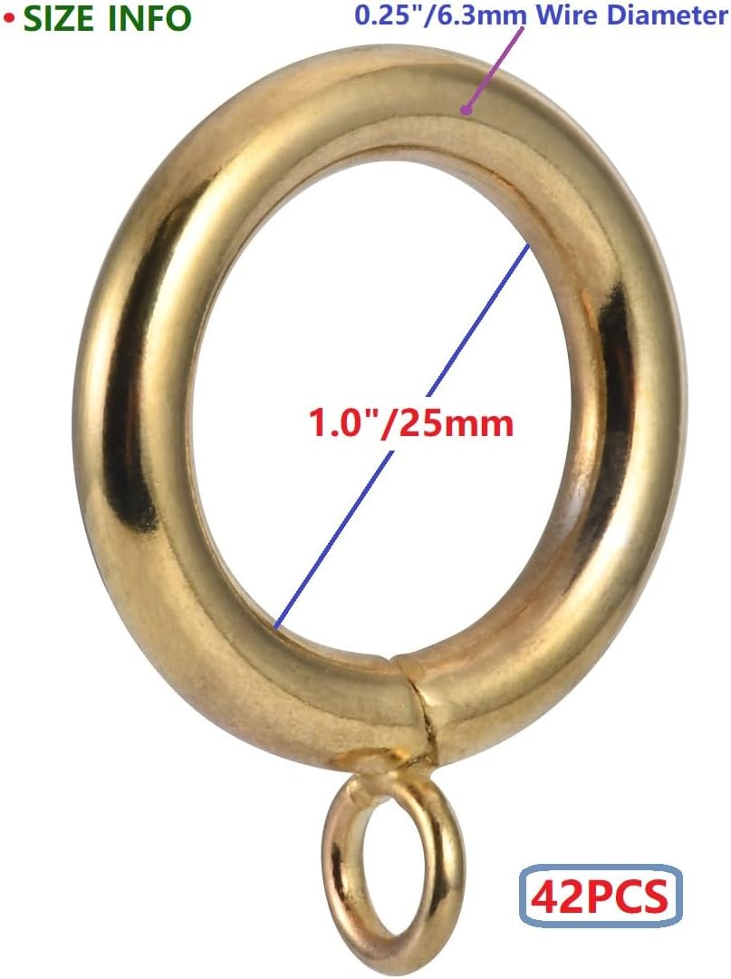 Curtain Ring Metal 42 Pcs 1.0 Inch Inner Diameter with Eyelets Fit Up to 0.8 Inch Rod Large Wire Diameter (Antique Brass-42pcs)
