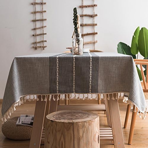ColorBird Cotton Linen Grey Tablecloths, 55 x 102 Inch Fabric Rectangle Tablecloth Weights Heavy Dining Table Cover for Kitchen Outdoor Picnic Tea Party