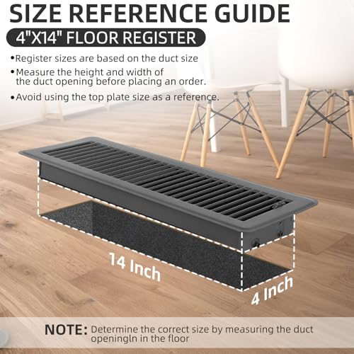 2 Pack Floor Vent Covers 4x14, Easy Adjust Air Supply Lever Grey Floor Registers, Heavy Duty Steel Vent Covers for Home Office Floor Vents,Rust Proof Finish, Grey by Flowild - Used condition - Image 4