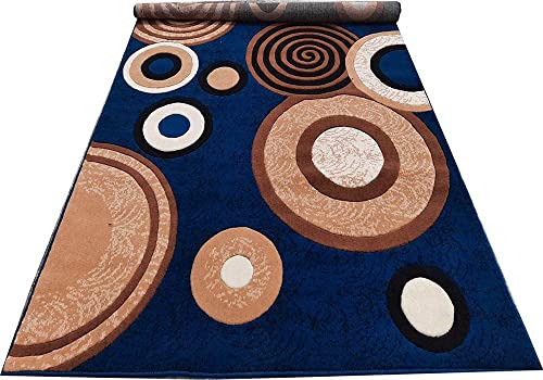 Image of Soft Thick Geometric Acrylic Washable Anti Skid Carpet. for Living Room Bedroom. Hall Size 9 x 12 feet (150X210 Cm) Blue D37