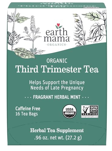 Earth Mama Organic Third Trimester Tea Bags | 100% USDA Organic Herbal Tea for Late Pregnancy Comfort + Childbirth Preparation, 16 Teabags Per Box