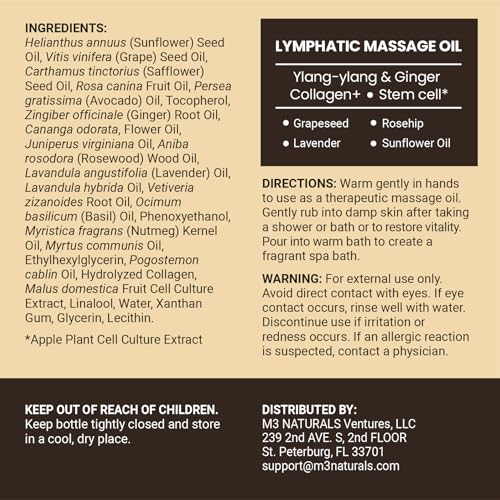 Image of Lymphatic Massage Oil & Roller Kit for Massage Therapy - Ylang Ylang & Ginger Lymphatic Drainage Oil & Massager for Circulation & Detox Support, Non-Greasy Formula & Easy to Use Roller (8 Fl Oz) by M3