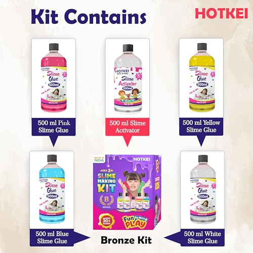 Image of HOTKEI (Make 100+ slimes) Multicolor Scented DIY Magic Toy Slimy Slime Activator Glue Gel Jelly Putty Making kit Set Toy for Boys Girls Kids Slime Making Kit 4 Colored Glue 1 Activator - 500 ml Each