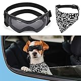 VSSHE Hundebrille,Wasserdicht Hundeschutzbrille mit Hundehalstuch Anti-UV Schutz Hunde Sonnenbrille mit Einstellbar Gummiband Winddichte Schutzbrille Motorradbrille  für Kleine Mittelgroße Hunde -S