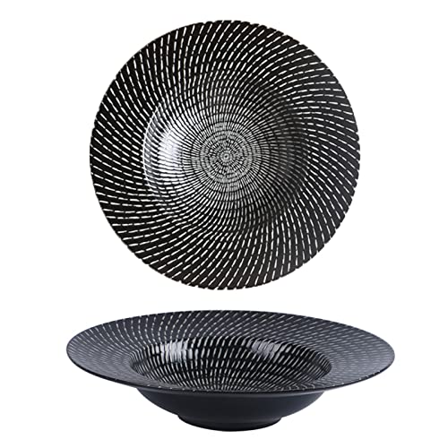 Meiiron 10 Inch Pasta Bowls with Rim, Porcelain Salad Plates, Premium Deep Dinner Plates Round Serving Plate Black Matte Embossed Collection Soup Bowls (Size : 2Pcs)