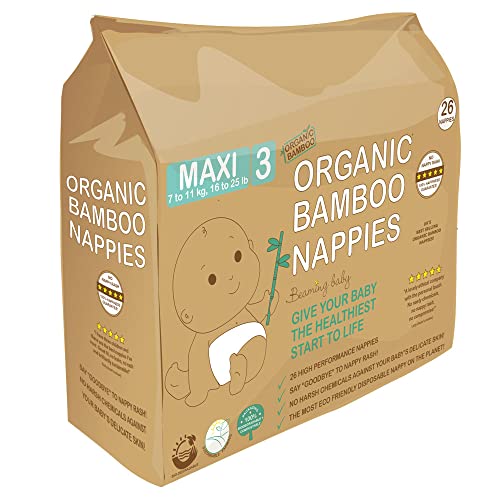 Beaming Baby Pañales de bambú orgánico (tamaño 3 Maxi), para adaptarse a 7-11 kg, 2 paquetes de 26 pañales