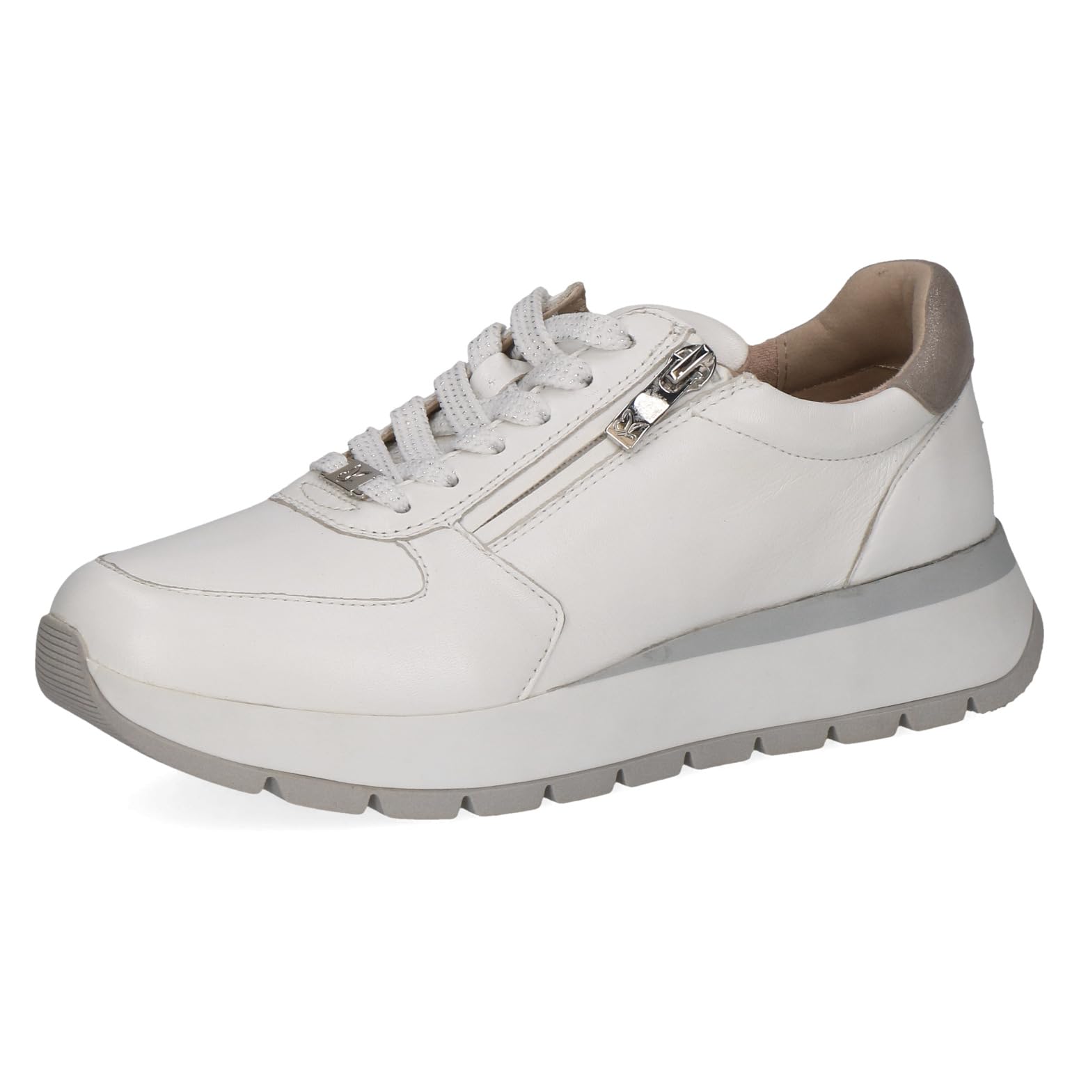 CAPRICE Women's Low-top Leather Sneakers with Zipper, White (White Comb), 6.5 UK