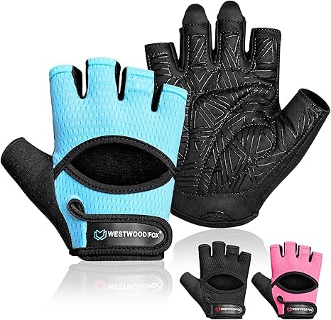 WESTWOOD FOX Gym Gloves for Men & Women–Ventilated Weight lifting,Fitness,Cycling & Training Gloves with Thick Padding,Full Palm Protection,Non-Slip Grip,Breathable Mesh,Shock Absorption (AQUA, M)
