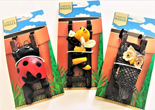 Flower Pot Hugger Bumble Bee, Owl, Lady Bug Set of 3