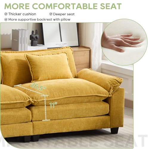 Image of Oprisen 86 inch Modular Sectional Sofa, Comfy Cloud Couch Sectional Sofa with Ottoman, Chenille Sofa Sleeper Deep Seat Sofa with Throw Pillows for Living Room (Yellow, 86 inch- L Shape)