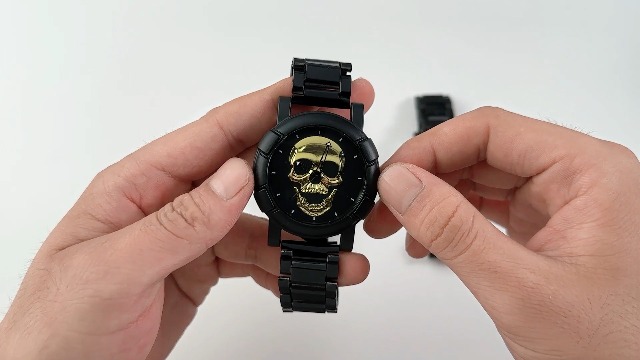 Montre Homme Crâne JewelryWe - Cadran Tête De Mort, Bracelet Cuir 7.5cm, Mouvement Quartz