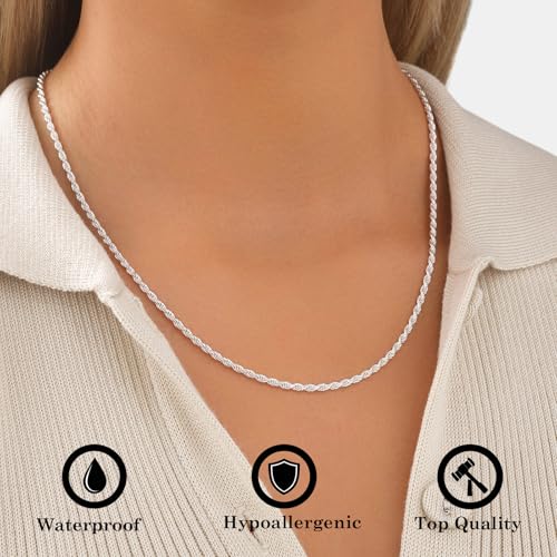 3mm Sterling Silver Plated Over Stainless Steel Rope Chain Necklace Jewelry for Women2