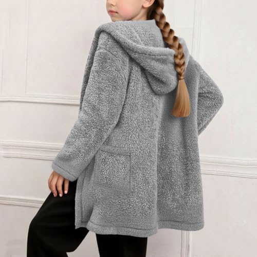 Fleece Jackets for Girls Warm Sherpa Coats with Pockets Open Front Hooded Fuzzy Cardigan Soft Fluffy Winter Jacket4