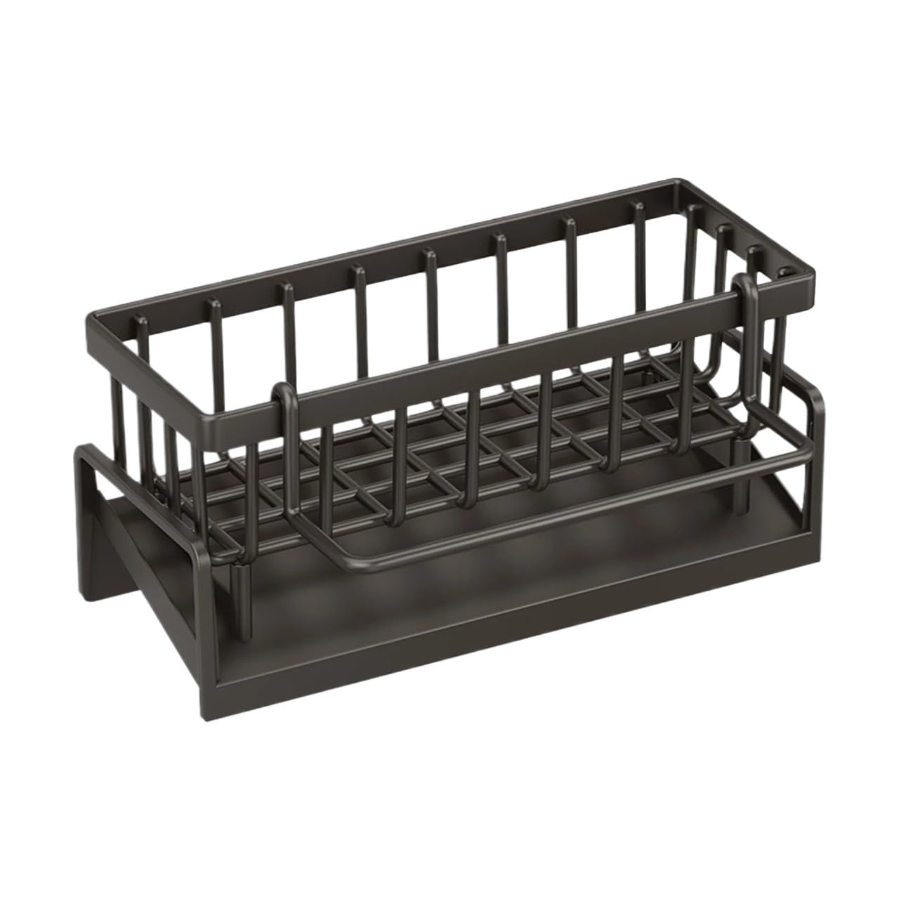 Jobaojiang Kitchen Sink Organizer Countertop Rack Multifunctional Sponge/Cleaning Cloth/Brush Holder Drain Rack Dish Soap Storage(Black)