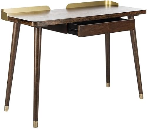 Safavieh Escritorio moderno de 1 cajón en nogal y dorado Parker para oficina en casa Nogal / Oro,Blanco lavado /