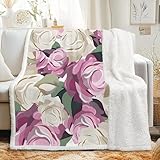 Sherpa Decke Rose - Kuscheldecke Flauschig Aquarell Blumenstrauß - Wolldecke Dicke Warm Decke...