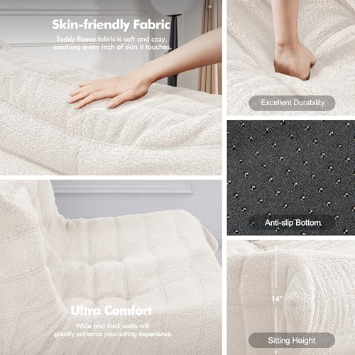 Image of Bean Bag Loveseat Chair Big Sofa Beanbag Chair for Adults Fireside Chair Bean Bag Lounger with Memory Foam Filled for Home,Apartment or Gaming Venue(Beige Teddy)