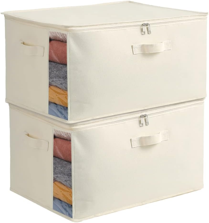 Golden bird Large Canvas Comforter Storage Bags Closet Organizer for Clothes Sweater Blanket Clothes Organizer with Dual Zipper (22.24 inches L,16.93 inches H, 11.81 inches W) (2 pcs, Large) (B0DH7Y7RQV) Amazon Price History, Amazon Price Tracker