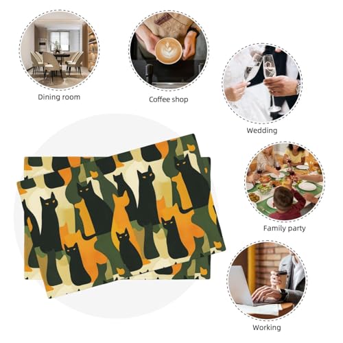 Set de table lavable imprimé chat abstrait 30,5 x 45,7 cm double résistant - 8