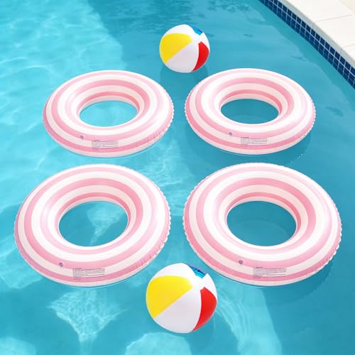4 Pack Pool Floats for Adults Pool Swim Tubes Rings(35 inch) - 4Pcs Inflatable Big Floaties Beach Swimming Rings for Adults Raft Floaties Summer Water Fun (Pink Circle) - image 7