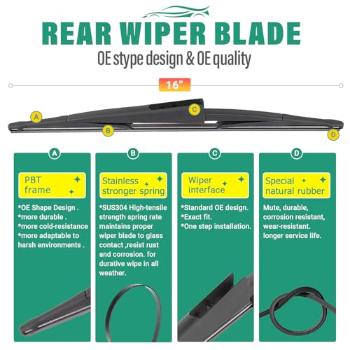 Image of 22 inch 22 inch 16 inch Windshield Wiper Blades Replacement for Ford Expedition 2009 2010 2011 2012 2013 2014 2015 2016 Premium All Weather Front Rear Wipers Set - OEM Quality (Pack of 3)