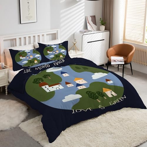 YZQGLHP Funda Nórdica para Cama de 105 cm Funda de Microfibra para Edredón de 180x220 cm con 2 Fundas de Almohada de 50x75 cm Estampado de Azul con Cremallera para Camas de Niños