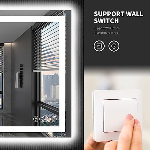 LOAAO 48X36 LED Bathroom Mirror with Lights, Anti-Fog, Dimmable, Backlit + Front Lit, Lighted Bathroom Vanity Mirror for Wall, Shatter-Proof, Memory Function, ETL Listed