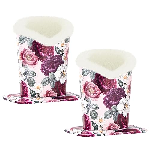 Image of Pack of 2 Plush Lined Eyeglasses Holder Stand Protective Glasses Case For Desks Or Nightstands (2 Pcs Flowers)