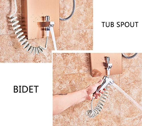 Columna de Ducha para Baño Dorado Rosa, Panel de Ducha con 5 Modos, Luz LED, Cascada y Chorro Giratorio, Grifo Hidroeléctrico con Bidet miniatura 4
