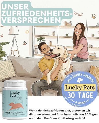 Lucky Pets Gelenktabletten für Hunde 100 Tabletten – Hochdosiert mit Grünlippmuschel, Teufelskralle, MSM und Glucosamin – Unterstützung für Gelenke und Knorpel – Deutscher Hersteller