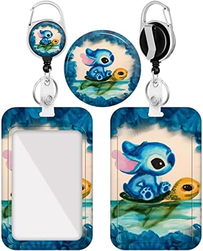 Akkya Badge Holder with Retractable Reel, Cute Funny Cartoon Turtle ID Name Tag Work Badge Clip Heavy Duty Vertical Card Protector Cover Case for Work Office Nurse Medical Student Teacher Women Men