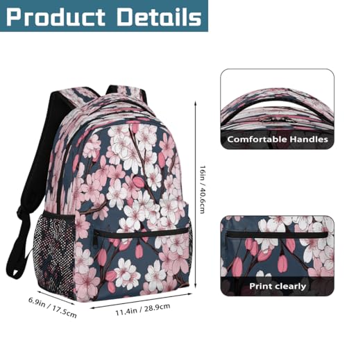 Japanese Cherry Blossom Floral Kids Backpack, Lightweight School Bookbag Large Capacity Laptop Backpack Water Resistant Daypack Shoulder Bag for Teenager Boys Girls2