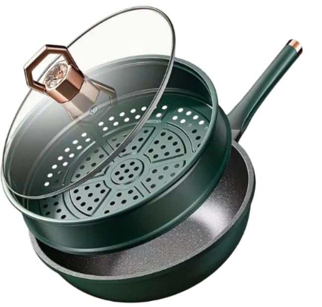 Wok con fondo plano antiadherente y vaporizador miniatura 1