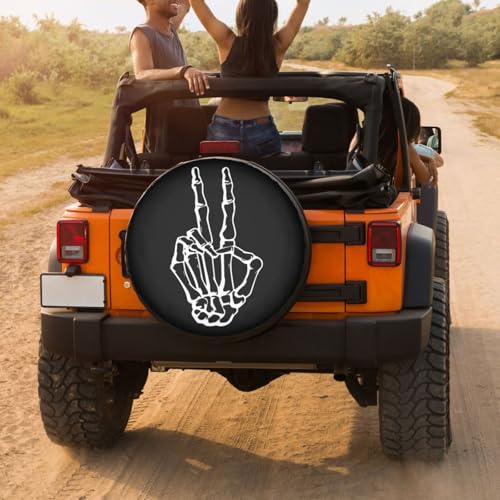 Image of Skeleton Peace Spare Tire Cover Dust-Proof Wheel Tire Cover Fit Trailer, RV, SUV and Many Vehicle 16 Inch