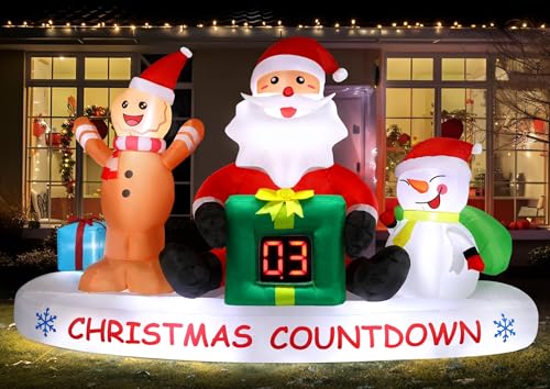 Alupssuc 8 FT Christmas Inflatable Outdoor Decorations with LED Christmas Countdown Clock Snowman Santa and Gingerbread Man Lighted Blow Up Lawn Yard Clearance for Indoor Xmas Holiday Party Decor