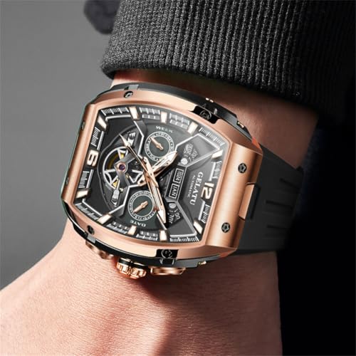 Image of OLEVS Luxury Watches for Men Black Mechanical Wrist Watch Self Winding Automatic Tourbillon Watches Skeleton Waterproof Mens Wrist Watch