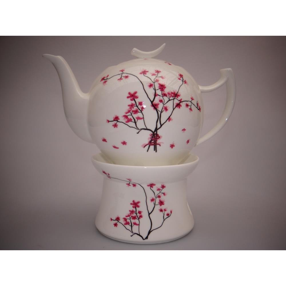 TeaLogic Teekanne Cherry Blossom KIRSCHBLÜTE mit Stövchen, weiß rosa, Porzellan