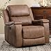 CANMOV Leather Recliner Chair, Classic and Traditional Manual Recliner Chair with Overstuffed Arms and Back, Manual Single Sofa with Concealed Cup Holders,Nut Brown