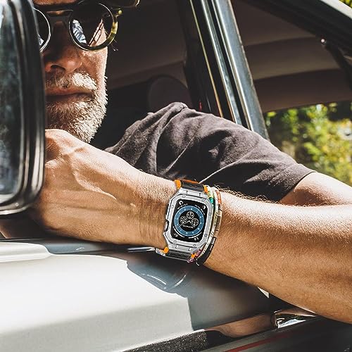Image of BAITEYOU Band with Case Compatible with Apple Watch Band Series 9 8 7 (41mm) 6 5 4 SE 3 2 1 (40mm 38mm), Nylon Strap with Stainless Steel Metal Rugged Case Cover for iwatch Bands for Men