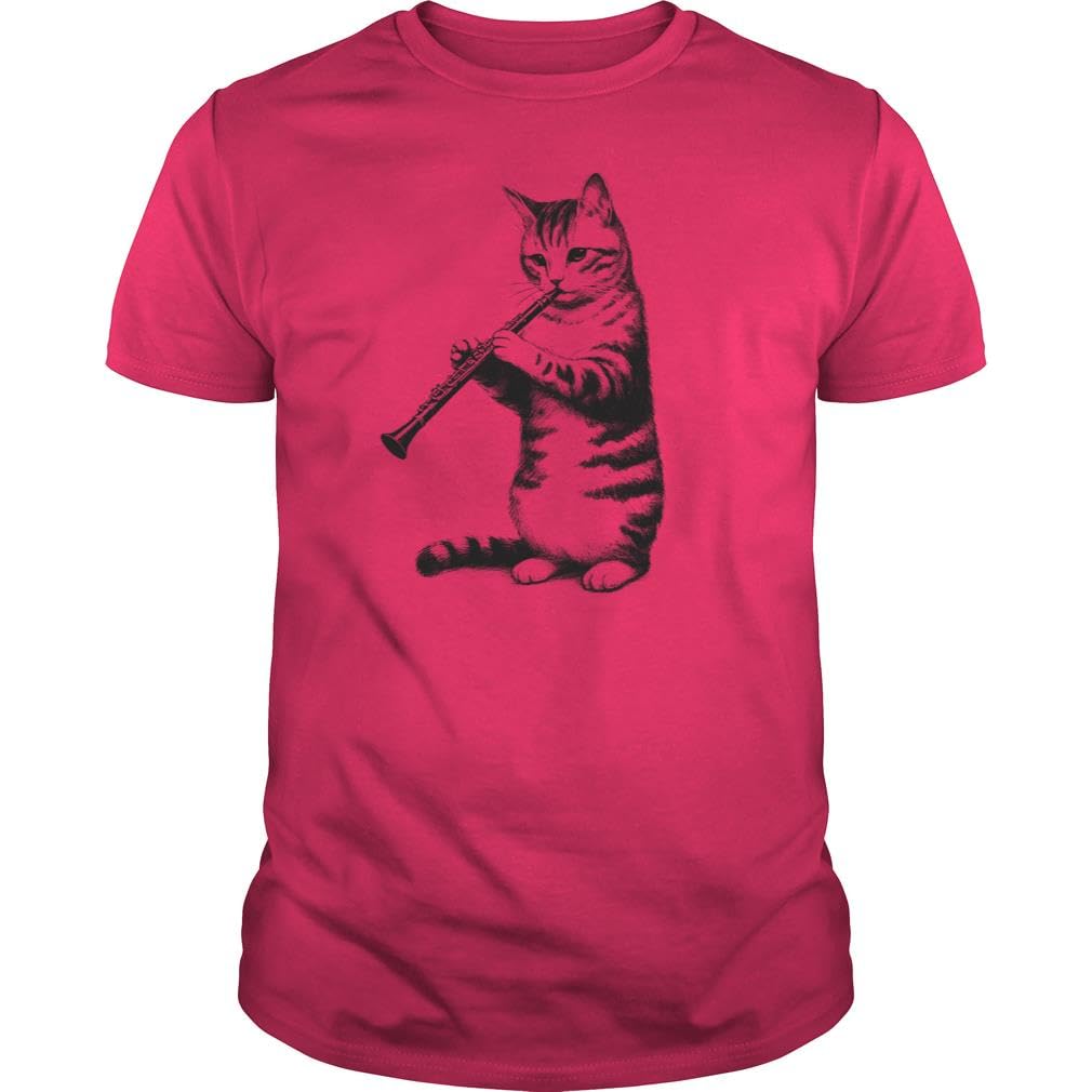 Generic Cat Playing Oboe Player Lover Unisex T-Shirt Hot Pink, Small