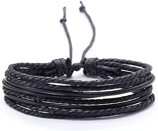 Leather Wrap Bracelet for Men Multilayer Braided Leather Bracelet Black Brown Leather Cuff Bracelets Handmade Woven Wrap Wristbands Adjustable