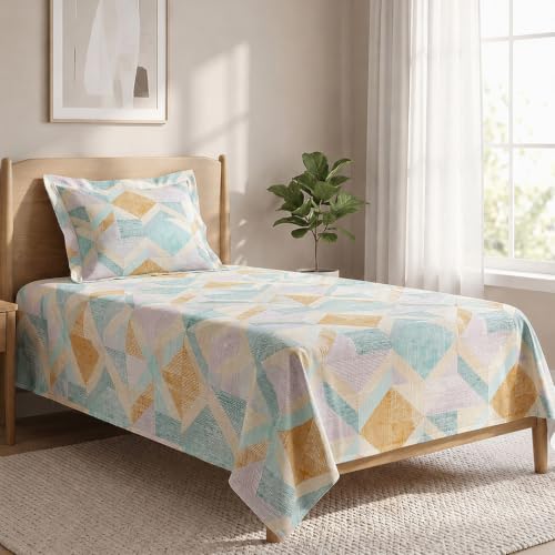 Image of LANE LINEN Symphony 100% Cotton 144TC Single Bedsheet Set, 2 Piece, Printed
