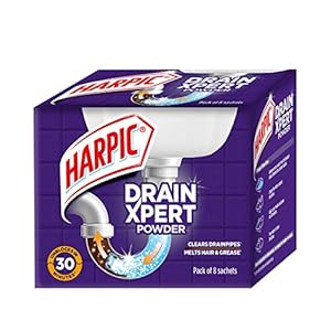 Harpic Drain Xpert Drain Cleaner Powder (50g x 8) | Effective Sink Cleaner, Drain Blockage Remover, Drain Pipe Cleaner