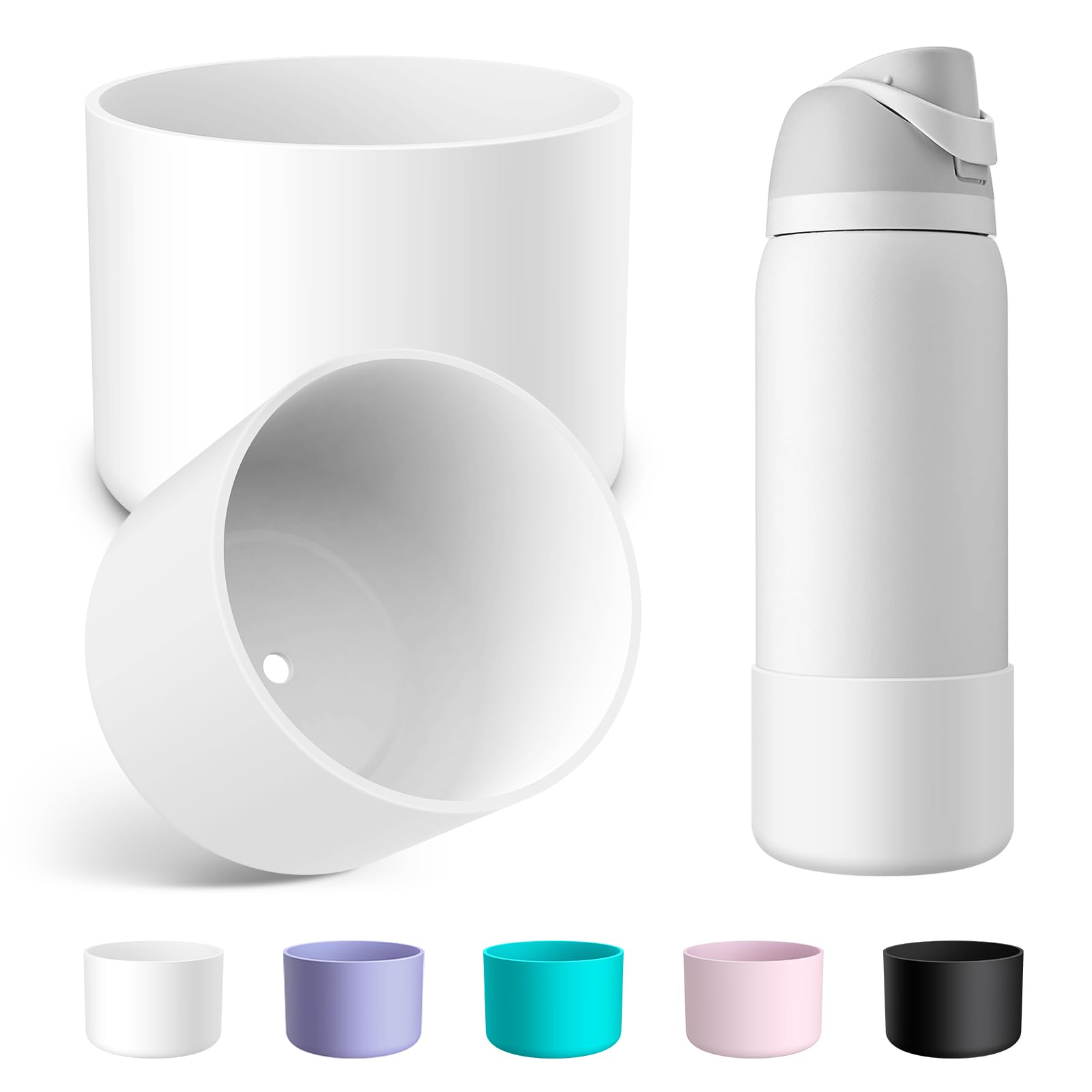 2PCS Silicone Water Bottle Boot for Owala 24oz 32oz 40oz, Anti-Slip Protective Sleeve Bottom Bumper Protector for FreeSip, Twist, and Flip Stainless Steel Water Bottles