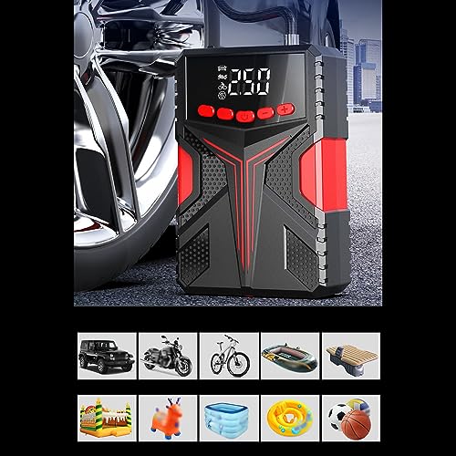 Shkalacar Wielofunkcyjny akumulator rozruchowy ze sprężarką powietrza Power Bank, 1500 A/2000A szczyt akumulator wzmacniający (silniki benzynowe do 6,5 l lub 4,0 l diesla)