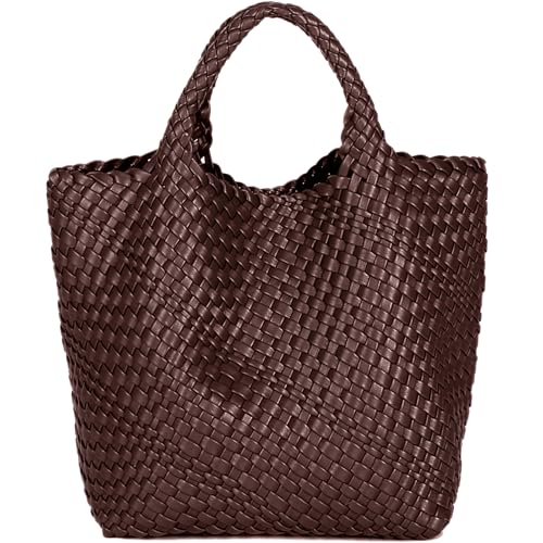 JINMANXUE Fashion Woven Bag Shopper Bag Travel Handbags and Purses Women Tote Bag Large Capacity Shoulder Bags (Coffee)