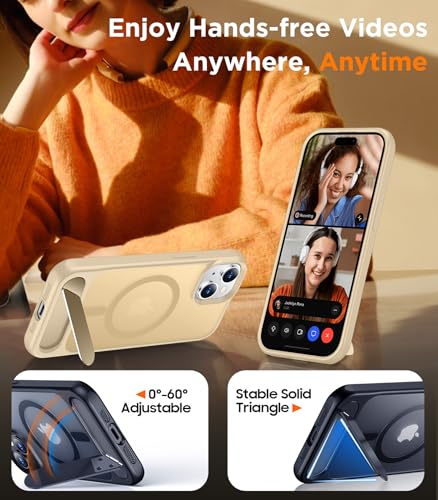 Image of Magnetic Compatible with iPhone 15 Case, [Built-in Invisible Kickstand][Compatible with MagSafe] [Military Grade Shockproof] Slim Translucent Matte Phone Case for iPhone 15 6.1 inch-Light Brown